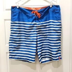 TOMMY BAHAMA BLUE WHITE STRIPE BOARD SHORTS SWIMWEAR MESH POCKETS MEN SIZE 38